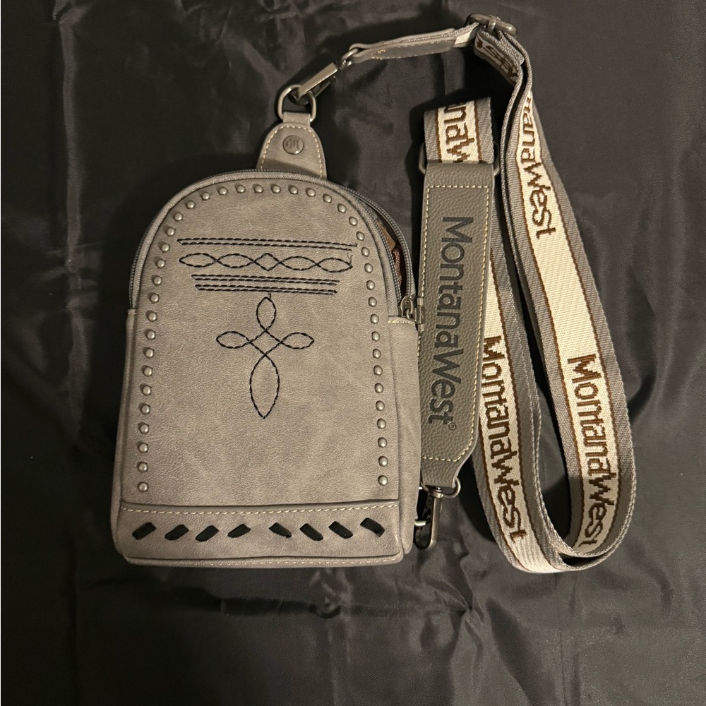 NWOT Montana West Gray Belt Bag with Boot Stitch Design